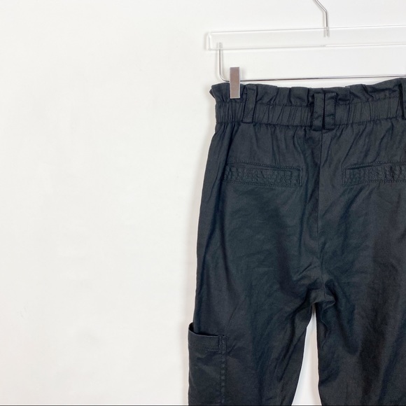 Elevenses Linen Paper Bag Tapered Black Pants S - Picture 5 of 7